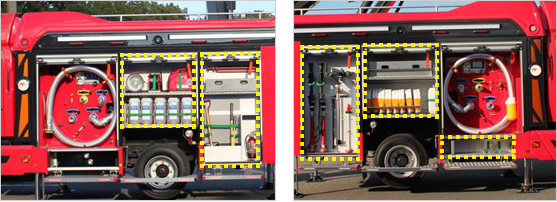ホースや薬剤など消火に必要な資機材を十分に収納可